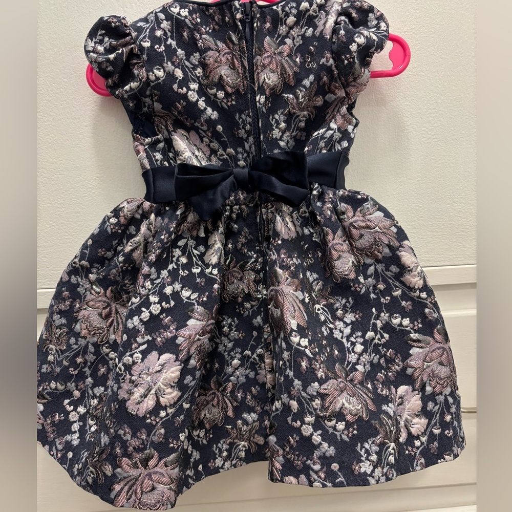 Bonnie Baby Metallic Navy Dress with Pink Accents - Picture 3 of 5